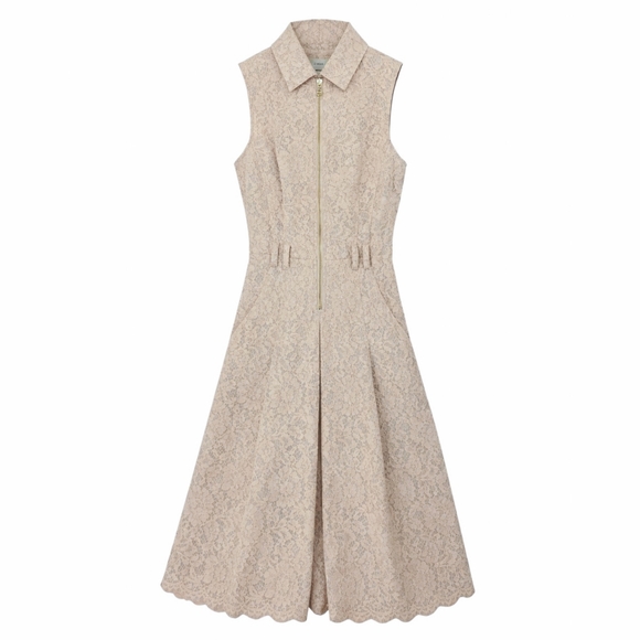 L'AGENCE Dresses & Skirts - L’Agence Kylo Lace Shirt Dress Size 0 Beige Sleeveless Zip Front Collared Midi